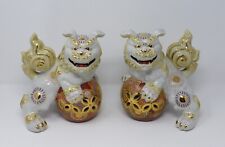 Vintage Pair Kutani Japanese Foo Temple Dog Shishi Lion Porcelain Marked 9
