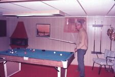 1971 Man Holding Pool Stick Playing Billiards Basement Vintage 35mm Slide picture