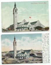 Worcester MA Union Train Station Railroad Lot of 2 Old Postcards Massachusetts picture