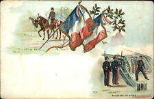 Patriotic French flags cavalry siege battery artillery cannons UDB c1905 art PC picture