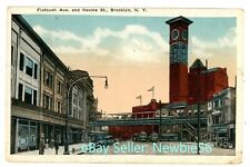 Brooklyn NYC NY -ELEVATED RAILROAD AT FLATBUSH AVENUE & NEVINS STREET- Postcard picture