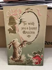 Vtg Postcard Embossed Glitter To Wish You A Happy Easter Brown Rabbit 1912 picture