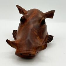 Wild Boars Head Wooden Folk Art Hand Carved Hinged Box picture