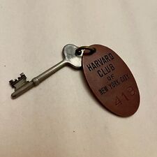 Very *RARE* Harvard Club of New York Vintage Room Key and Leather Fob, Room 419 picture