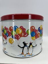 Vintage Decorative Tin with Penguins & Balloons ~ Marjorie Sarnat 1984 ~ Large picture