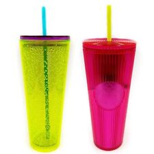 Starbucks Bundle 2 Starbucks Cups Travel Tumblers Neon Green Bubble and Hot Pink picture