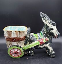Vintage Handmade Italian Pottery Donkey Pulling Cart Hand Painted Planter 12