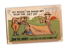 Vintage Comic Postcard 'Join the Army' Bugler Humor - Curt Teich 47632 WWII Era picture