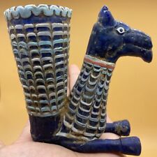 SCARCE ANCIENT PHOENICIAN MOSAIC GLASS RHYTON VESSEL WITH CAMEL HEAD picture