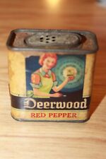 ANTIQUE VINTAGE DEERWOOD SPICES RED PEPPER TIN PAPER LABEL picture
