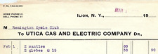 1910 ILION NY UTICA GAS AND ELECTRIC COMPANY REMINGTON CYCLE CLUB BILLHEAD Z4639 picture
