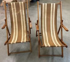 Vintage Folding Oak Wood Deck Chairs  picture
