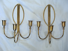 Vtg ART DECO Signed INDIA # P2137 Solid Brass Triple Candle Holder Wall Sconces picture