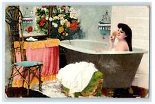 Girl In Bath Comfort Room Interior Chair And Flowers Unposted Postcard picture