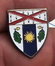 VTG Lapel Pinback Gold Tone Estate Small White Enamel Shield with Red X Green  picture