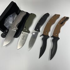 Lot of 5 knives, Spyderco, Ganzo, imitation Lionsteel & Spyderco folding knives picture