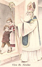 1919 FRANCE Christmas Postcard White Robe Blue Frock St Nicolas Greets Boys picture