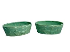 Vintage Oval Pottery Planters Embossed Donkey & Cart Green  picture