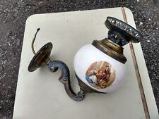 Vintage ANTIQUE Converted OIL Lamp Electric WALL LIGHT Fitting CERAMIC BRASS picture
