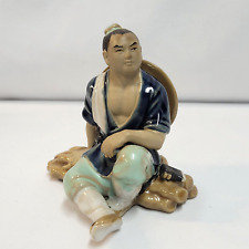 1960s Vintage Shiwan Mud Man w/ Ax Sitting on Logs  - Signed China picture