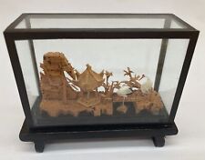 Vintage Chinese Hand Carved Cork Glass Enclosed 3D Diorama Art Sculpture-Mint picture