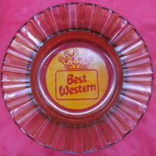 Vintage 1960's Best Western Hotel Red Crown Logo Yellow Glass Ash Tray picture