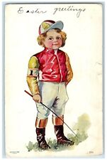 c1905 Easter Greetings Boy Jockey Fort Dodge Iowa IA Posted Antique Postcard picture