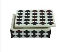 Black and White Marble Jewelry Box Pietra Dura Art Dressing Table Decor Box picture