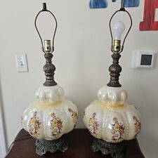 Pair Of Lamp Vintage Accurate Casting Irridescente Floral Bubble Lamp picture