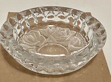 Vintage Clear Crystal Ashtray With Frosted Roses 8” Diameter picture