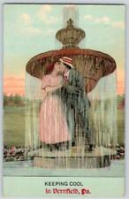 Pre-1907 KEEPING COOL IN VERNFIELD PA ROMANTIC KISSING COUPLE FOUNTAIN POSTCARD picture