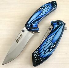 7.5” Cute Blue Feather Spring Assisted Open Blade Folding Pocket Knife Survival picture