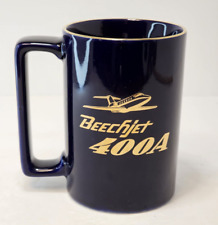 BEECHCRAFT BEECHJET 400A COBALT BLUE GOLD CERAMIC STONEWARE COFFEE TEA CUP MUG picture