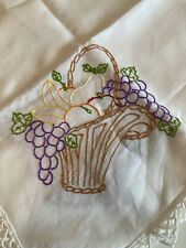 Embroidered fruit basket table cloth and three matching napkins picture