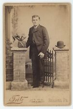 Antique Circa 1880s Cabinet Card Handsome Man By Plant & Hat Fritz Reading, PA picture