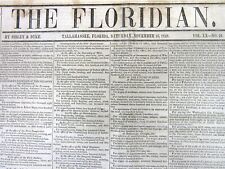 Rare 1848 TALLAHASSEE Florida pre-Civil War newspaper 1st FLORIDA STATE GOVERNOR picture