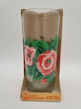 Vintage Anchor Hocking Beverageware 16 oz Iced Tea Glass Tumbler - Flowers - NEW picture
