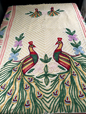 *Peacocks in the Courtyard* Vintage Chenille Bedspread 88