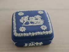 Wedgwood England Blue Jasperware Square Trinket BOX Jewelry Vanity Embossed Lid picture