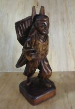 Vintage Wooden Hand Carved Peasant Asian Man Carrying Backpack Primitive Art picture