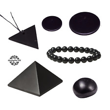 Shungite set of 6 items Shungite Bracelet Pendant Pebble Pyramid 2 Stickers picture
