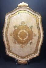 LARGE 22” VTG Mid-Century Italian Florentine Gilt Tray, Ivory Gold Wooden Tole picture