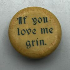 Vintage Antique IF YOU LOVE ME GRIN Lapel Button Stud Whitehead + Hoag H4 picture