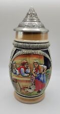 Vtg German Beer Stein Ceramic with Pewter Lid 6.5”H 3D Scene Made in Germany picture