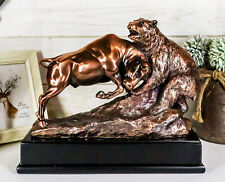 Ebros Wall Street Charging Bull Goring Bear Bronze Electroplated Figurine picture