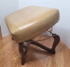 Pearl-Wick Leg Lounger Adjustable Foot Stool Cushion Ottoman Tan/Beige Vintage  picture