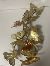Vintage Mid-Century Modern Brass & Copper Butterfly & Daisy Wall Art 2 Pieces  picture