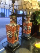 Pair of Antique Japanese Kutani Porcelain Vase Lamps picture
