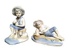 2 Ceramic Figurine Young Boy Gone Fishing   picture