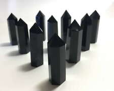 10pcs Mini 1.75'' Obsidian Black Volcanic Quartz Crystal Point Wand Tower picture
